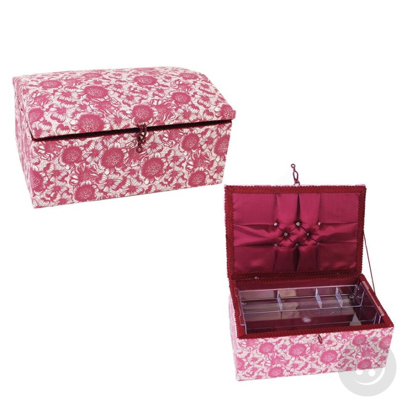 Textile box for sewing supplies - burgundy, white - dimensions 29 cm x 20,5 cm x 11 cm