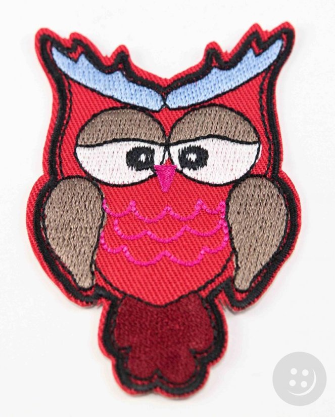 Iron-on patch - owl - size 8 cm x 5 cm - red