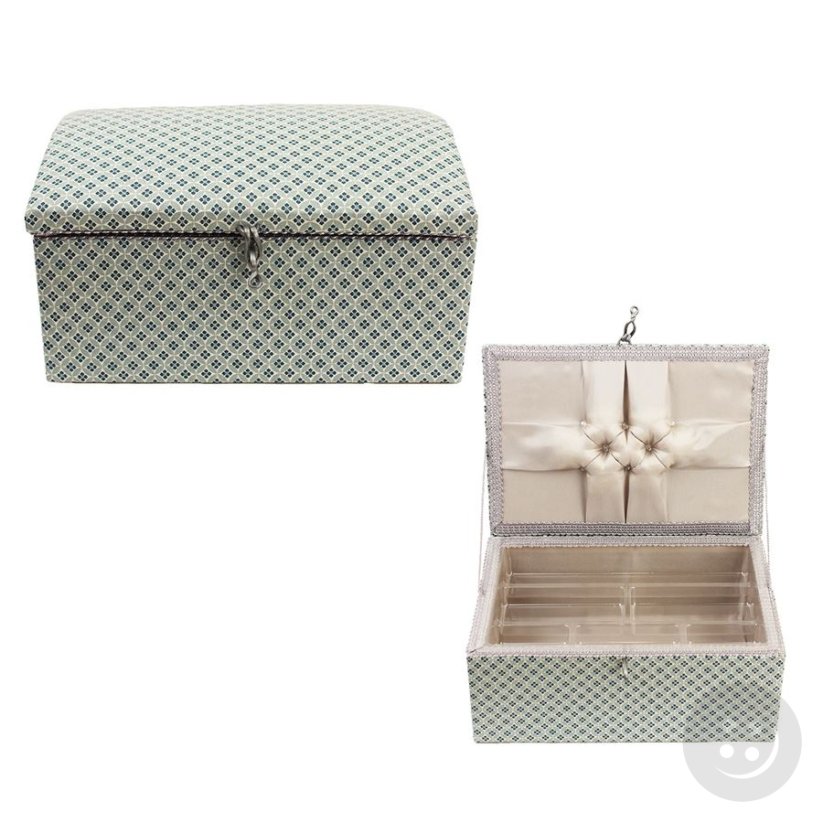 Textile box for sewing supplies - cream, gray - dimensions 21,5 cm x 15,5 cm x 12 cm