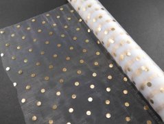 Organza - bílá se zlatými tečkami - šířka 36 cm