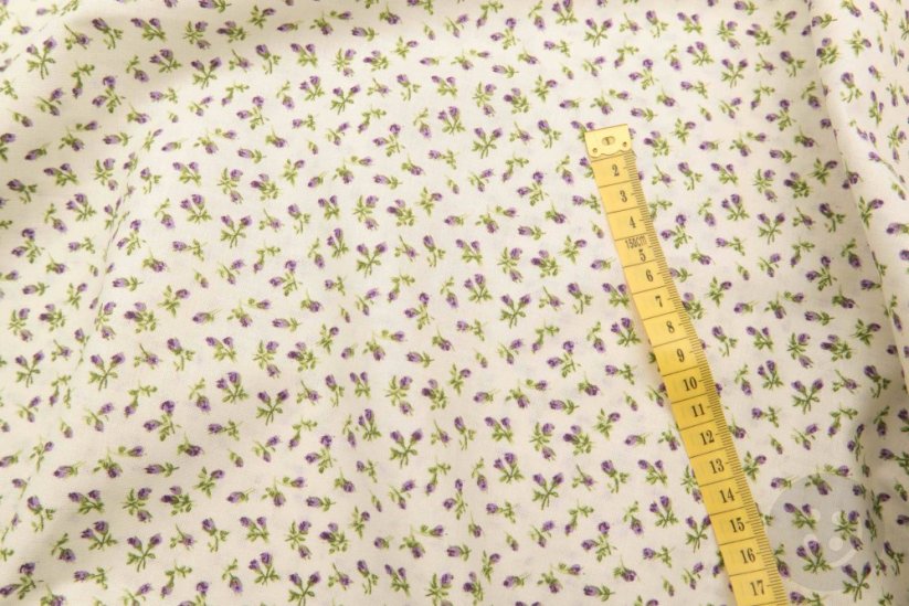 Cotton fabric - purple flowers on cream background