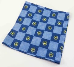 Frühlingsblaues Tischset aus Baumwolle mit Kamillenblüten für den Tisch - kariert