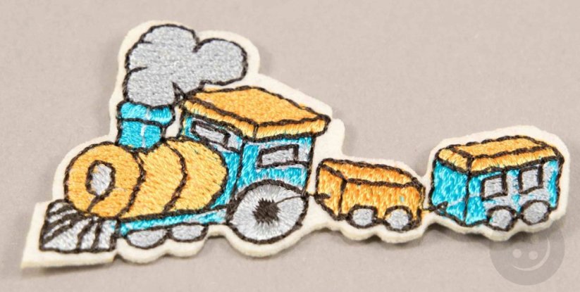 Iron-on patch - train with a wagon - dimensions 6 cm x 3.4 cm - green, red, blue