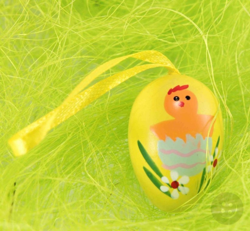 Easter eggs with chickens and bow - orange, green, yellow