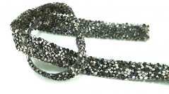 Iron-on rhinestone trim - black, dark silver - width 1,5 cm