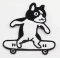 Iron-on patch - bulldog on a skate - black, white - size 6.5 cm x 6.5 cm