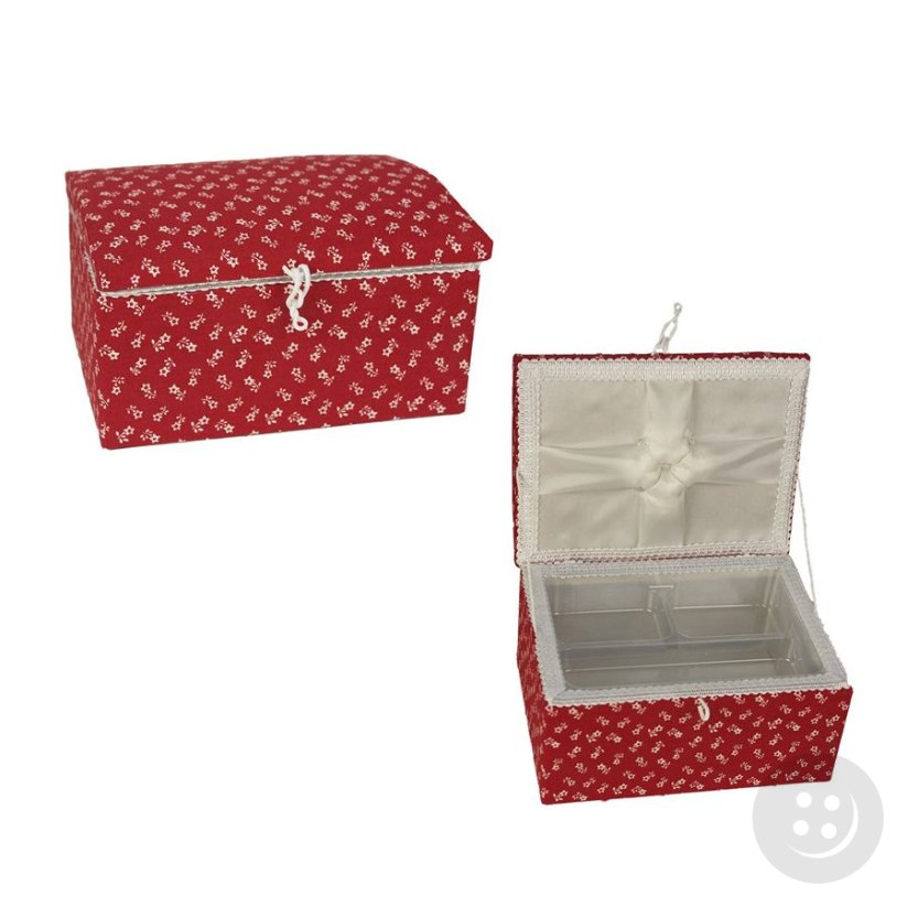 Textile box for sewing supplies - red, white - dimensions 20 cm x 15 cm x 11 cm