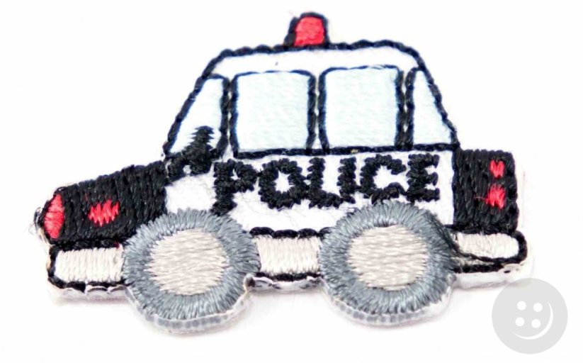 Iron-on patch Police car - red, black, white - dimensions 3,5 cm x 2,5 cm