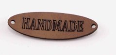 Našívací kožená cedulka Handmade - ovál - hnědá - rozměr 3,5 cm x 1 cm