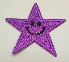 Nažehľovacia záplata - trblietavá hviezda - fialová - rozmer 8,5 cm x 8,5 cm