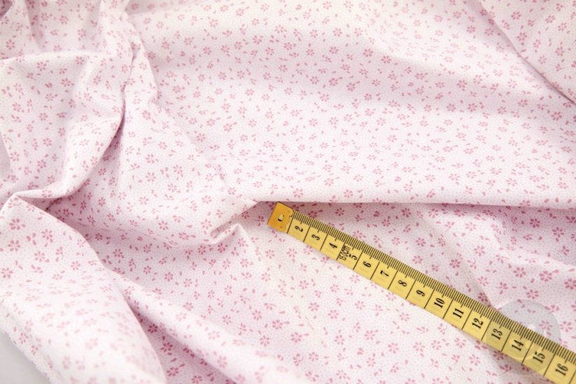 Bavlnené plátno - ružové kvietky na bielom podklade - šírka 160 cm