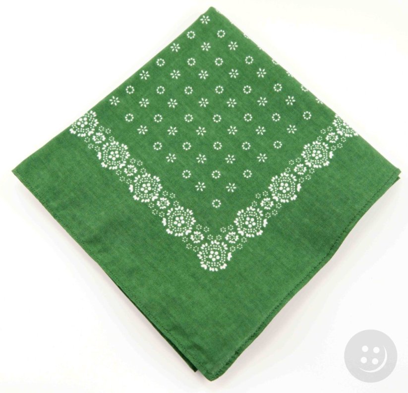 Bavlněný šátek - bílé kytičky na zelené - rozměr 70 cm x 70 cm