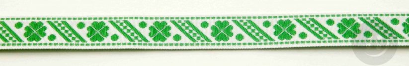 Festive ribbon - white, green - width 1,1 cm