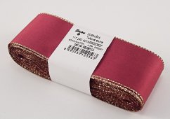 Taftové stuhy so zlatým okrajom - vínová, zlatá - šírka 0,9 cm - 4 cm