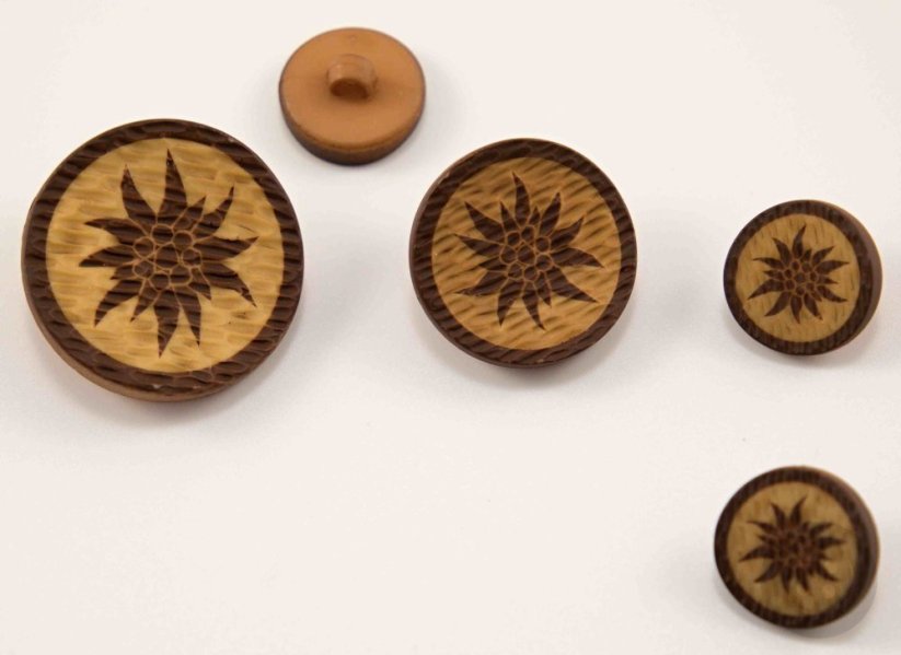 Button with bottom stitching - alpine stretch - imitation wood - diameter 2 cm