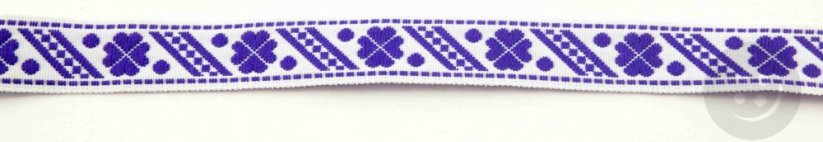 Krojová stuha - biela, fialová - šírka 1,1 cm