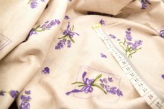 Baumwollstoff - Lavendel auf Beige - Breite 140 cm