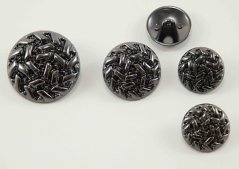 Luxuriöser Metallknopf - grobe Verzierung - glänzend - dunkel Silber - Durchmesser 1,8 cm
