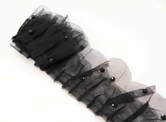 Rüschenspitze mit Perlen - doppelt - schwarz - Breite 6,5 cm