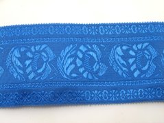 Embroidered decorative cotton ribbon with flowers - blue - width 5.5 cm