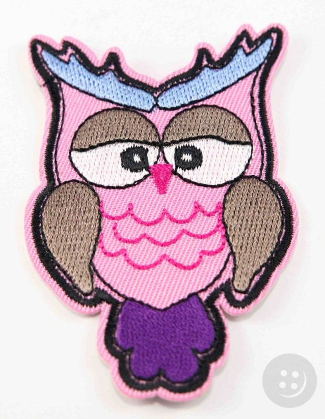 Iron-on patch - owl - size 8 cm x 5 cm - light pink