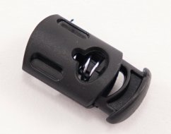 Plastová guľatá brzdička - čierna - priemer prievlaku 0,5 cm