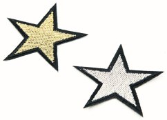 Patch zum Aufbügeln - Stern - silber, gold - Größe 6 cm x 7,5 cm