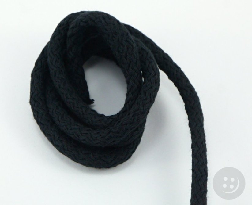 Bavlnená odevná šnúra - čierna - priemer 0,8 cm