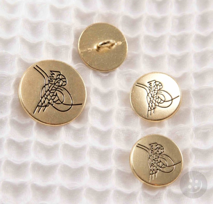 Metall-Klubknopf - mit Verzierung - glänzend - goldfarben - Durchmesser 1,5 cm