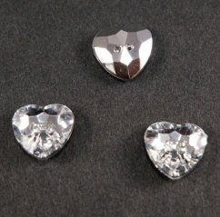 Luxusní krystalový knoflík - srdíčko- světlý krystal - rozměr 1,3 cm x 1,3 cm