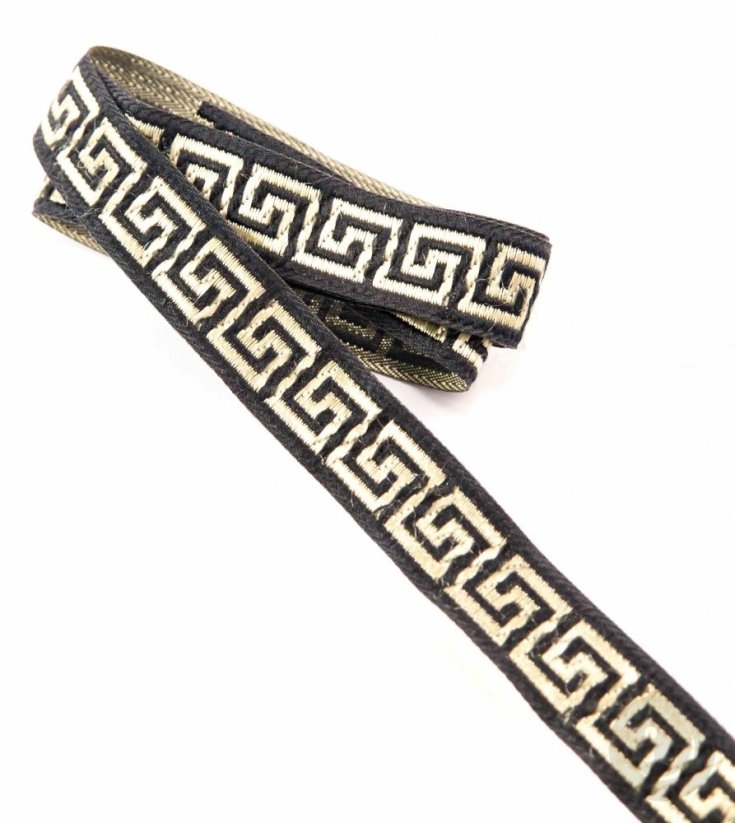 Black braid with egyptian pattern - black, gold - width 1,5 cm