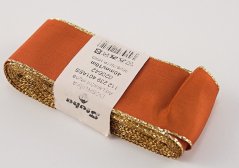 Taftové stuhy se zlatým okrajem - hnědá, zlatá - šířka 0,6 cm - 4 cm