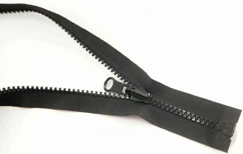 Stanové plastové kostené zipsy s preklopným jazdcom - čierna - dĺžka 100 cm - 250 cm - Dĺžka: 220 cm