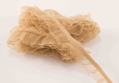 Elastický volánik - svetlá hnedá - šírka 1,8 cm