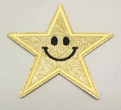 Iron-on patch - glittering star - yellow gold - size 8.5 cm x 8.5 cm