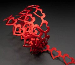 Satin hearts by the meter - red - width 1.5 cm