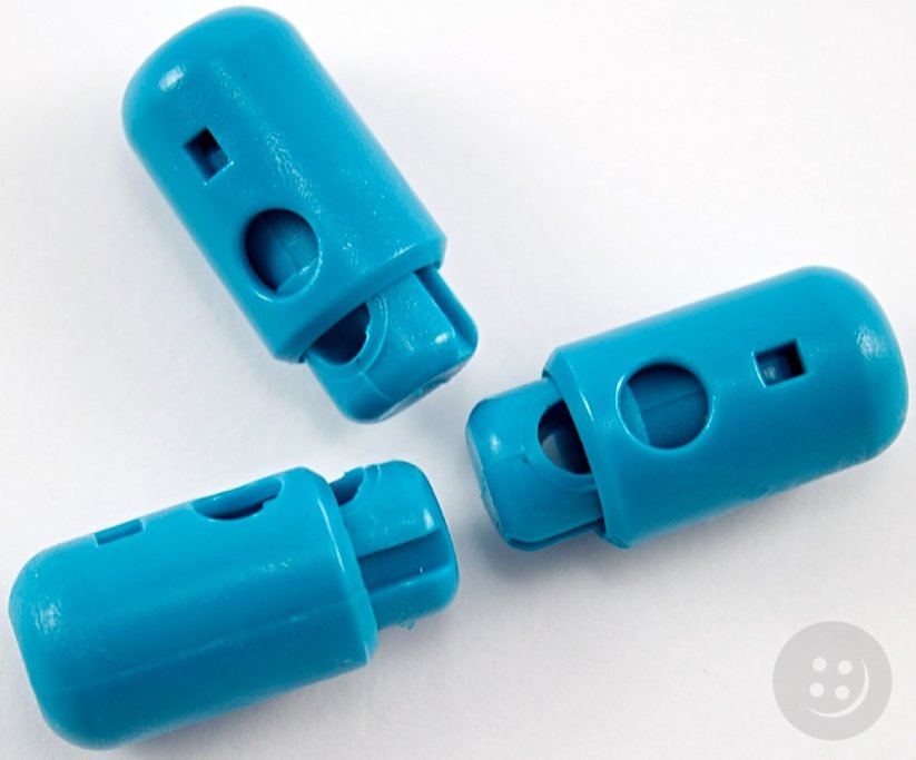 Plastic round cord lock - turquoise - pulling hole diameter 0.5 cm