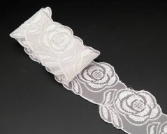 Vyšívaná čipka - kvety - biela - šírka 4,5 cm