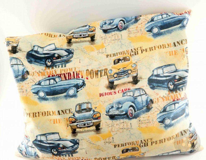 Buckwheat pillow - yellow with cars - dimensions 35 cm x 28 cm
