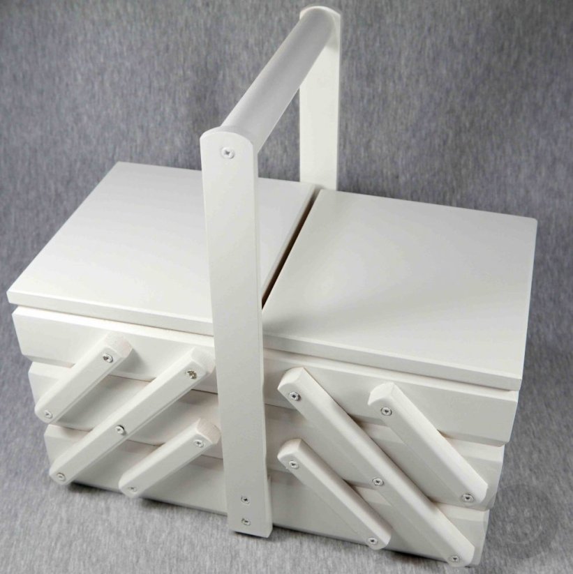 Dřevěná krabice na šicí potřeby - bílá - rozměry 25 cm x 25 cm x 14 cm