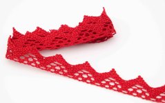 Geklöppelte Baumwollspitze - große Zähne - rot - Breite 1,8 cm