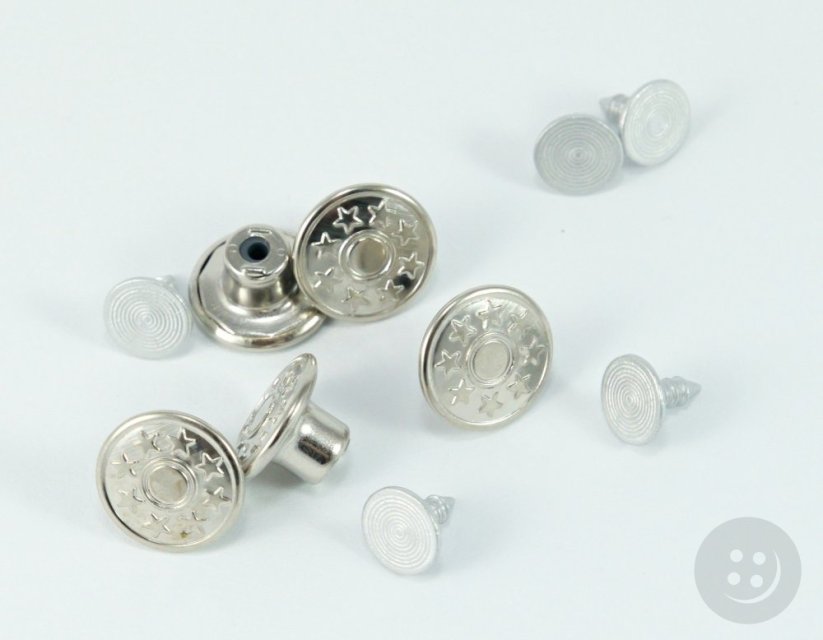 Push button with stars - silver - diameter 2 cm