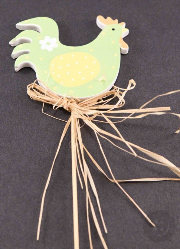 Wooden easter chicken on a stick with a bait - 6 cm x 6 cm - green, orange, yellow