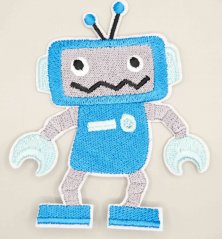 Nažehľovacia záplata - Robot - rozmer 8 cm x 9,5 cm - modrá