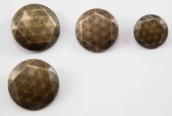 Luxusný kovový gombík - s lomeným šesťuholníkom - matný - staromosadz - priemer 2,5 cm
