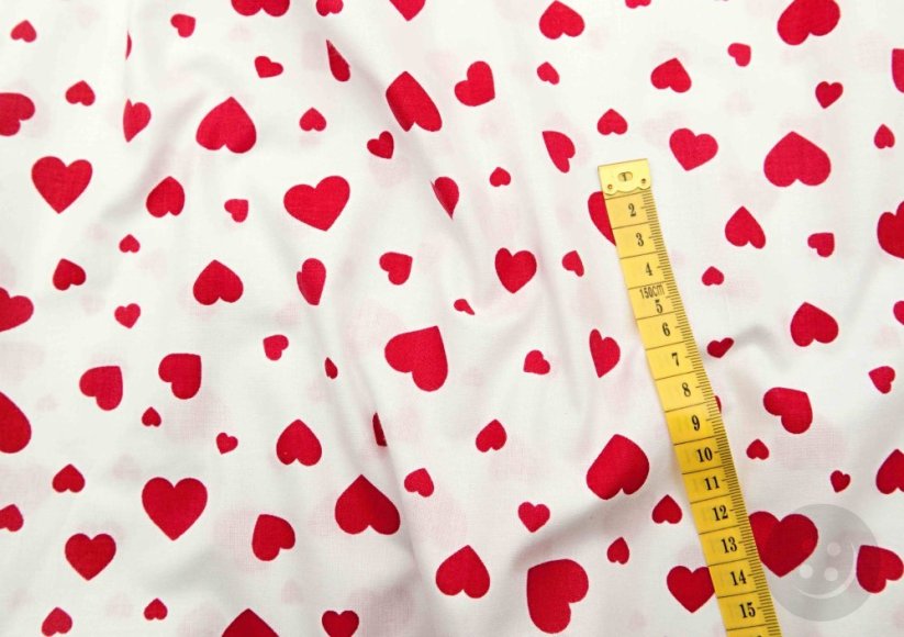 Bavlněné plátno - červená srdíčka na bílém podkladu