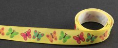Ripsband mit Schmetterlingen - gelb, rosa, grün - Breite 1,6 cm