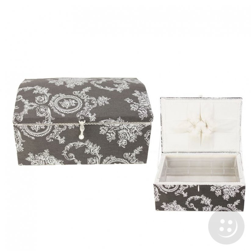 Textile box for sewing supplies - grey - dimensions 27,5 cm x 18,5 cm x 14,5 cm