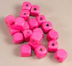 Wooden bead cube - bright pink - size 1 cm x 1 cm x 1 cm
