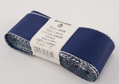 Taftové stuhy se stříbrným okrajem - modrá, stříbrná - šířka 0,6 cm - 4 cm